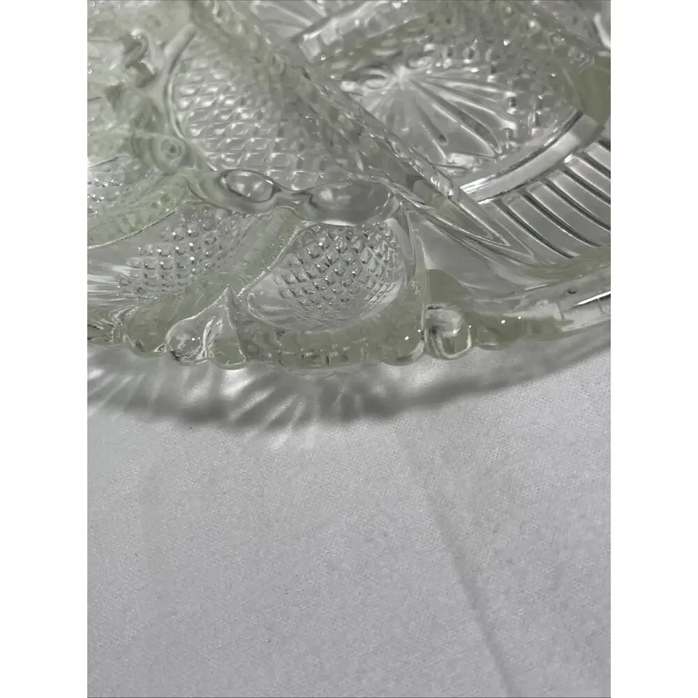 Vintage LE Smith Glass Deviled Egg Serving Platter Pineapple Pattern Plate